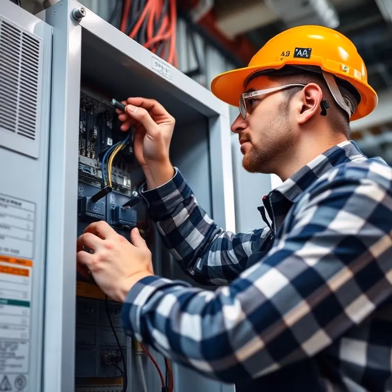 Electrician working on an electrical panel